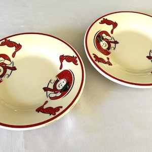 Vintage Snowman Plates Red and White Ceramic Christmas Holiday Dishes Set of Two