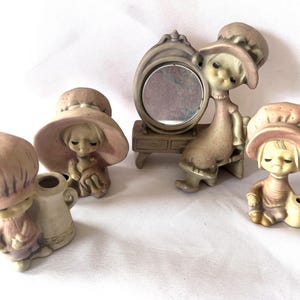 Vintage UCTCI Japan Ceramic Mod Moody Girl Big Head Figurine Set of 4