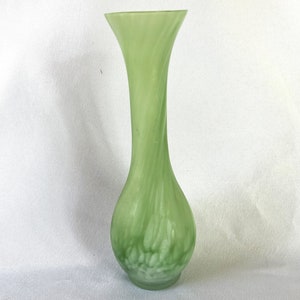 Vintage Hand Blown Colored Art Glass Green and White Studio Art Stem Vase