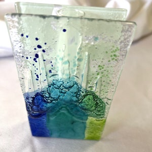Vintage Colored Studio Fused Art Glass Stem Bud Vase