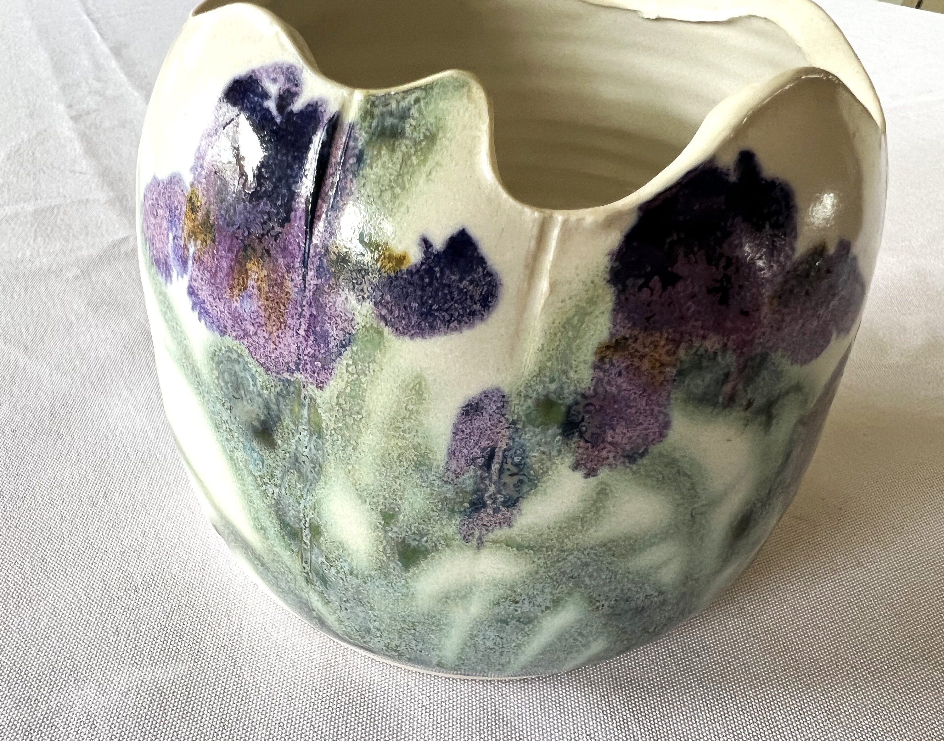 Vintage Ceramic Studio Art Pottery Painted Purple Iris Signed Candle ...