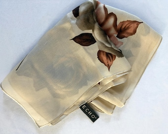 Vintage Echo 100% Silk Women's Designer Beige Rose Scarf