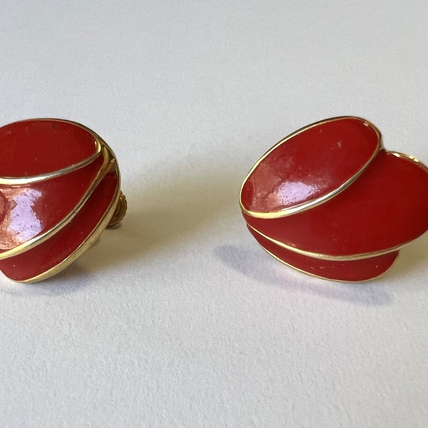 Vintage Napier Designer Costume Jewelry Red and Gold Tone Screw Back Earrings