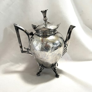 Antique Meriden Britannia Company Victorian Silver Plate Hot Water Tea Coffee Pot Kettle