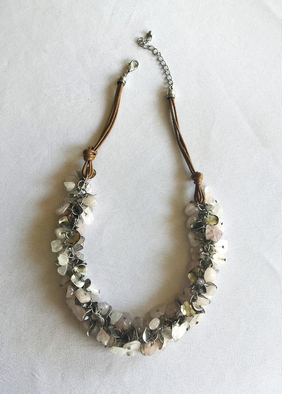 Vintage Rose Quartz Stone Chips and Silver Medall… - image 8