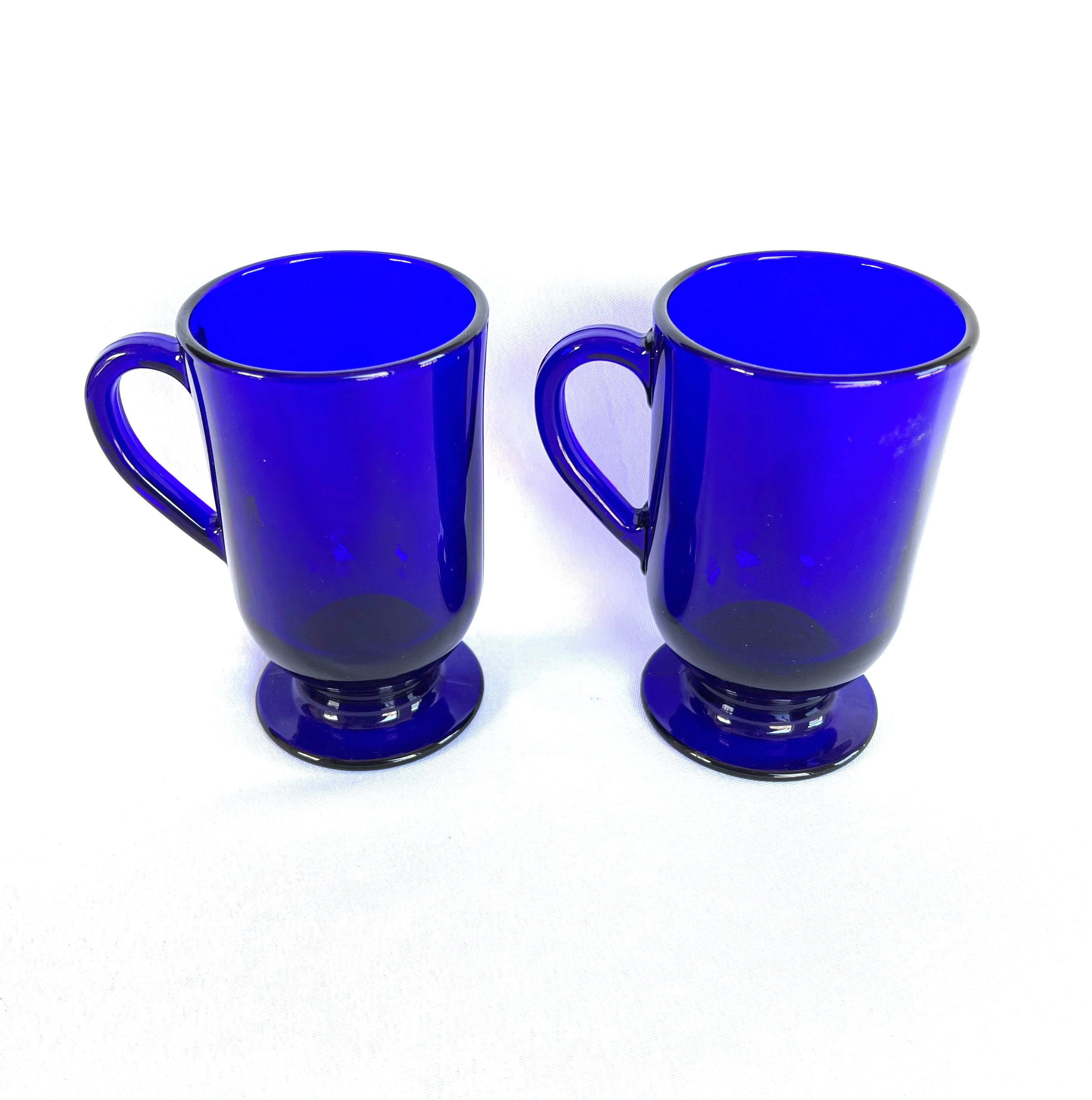 COBALT BLUE GLASS COFFEE MUG CUP LARGE HEAVY 3.5x4.25”