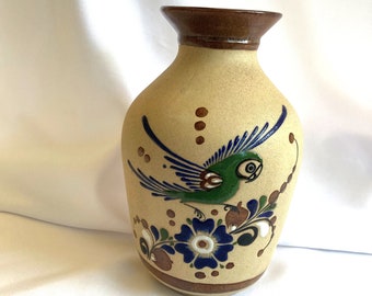 Vintage Mexican Parrot Artisanal Ceramic Hand Painted Vase