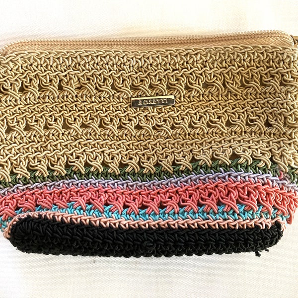 Vintage Rosetti Crochet Textile Woven Zippered Cosmetic Coin Purse