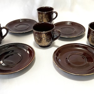 Vintage Demitasse Set in Original Box Japanese Ceramic Espresso Tea Cups and Saucers with Gold Gilt