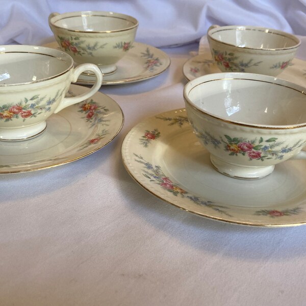 Vintage Georgian Eggshell Homer Laughlin Set of Four Teacups and Saucers Fine China Teacups Set of 4 Tea Cups and Saucers