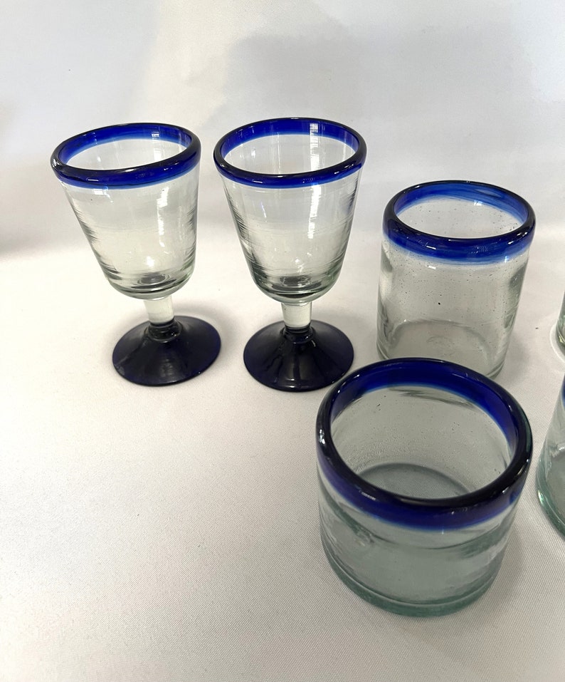 Vintage Blue Rim Blown Studio Glass Glasses Barware Set of 6 - Etsy