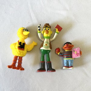 Vintage Jim Henson Productions Sesame Street PVC Plastic Figures Set of 3 Bert and Ernie Big Bird Childrens Toys