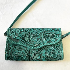 Bolso de hombro de piel labrada color aguamarina de Origines vintage de David Luna