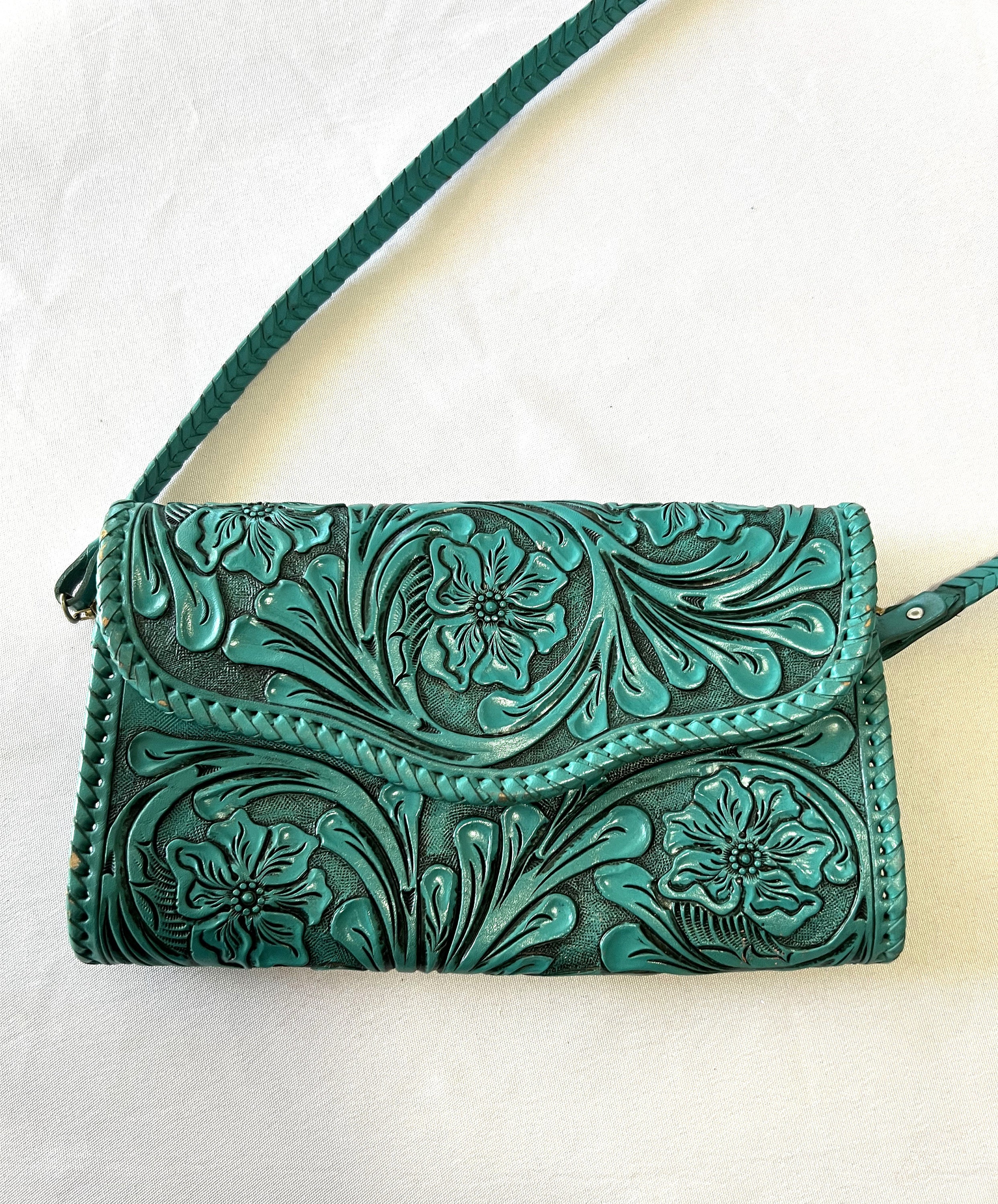 Vintage Origines by David Luna Aquamarine Tooled Leather Shoulder