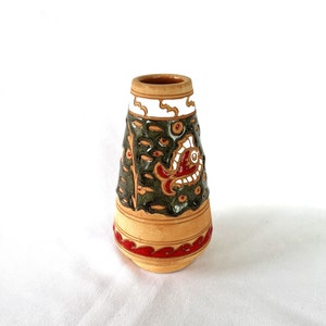 Vintage Greek Art Pottery Signed Ceramic Glazed Enamel Terra Greek Cotta Stem Vase