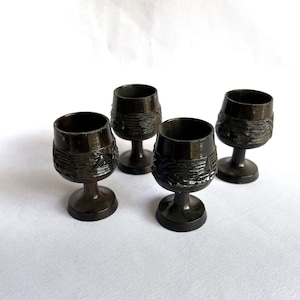 Vintage Wood Wooden Egg Cups Set of Four Carved Egg Holders