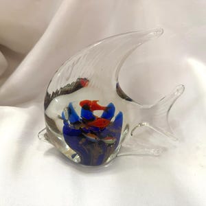 Vintage Murano Style Large Hand Blown Decorative Colored Glass Fish with Fish Inside and with Metallic Copper Internal