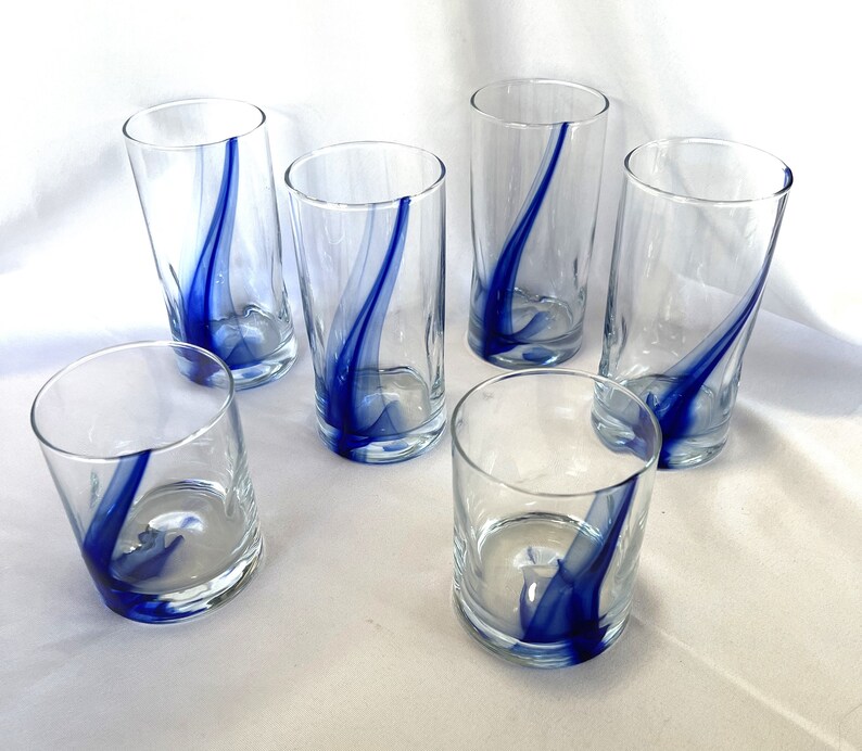 Vintage Libbey Blue Ribbon Impressions Glasses Set of 6 Tall Etsy