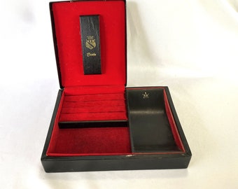 Vintage Men's Black and Red Shields Jewelry Cuff Link and Watch Jewelry Box Organizer