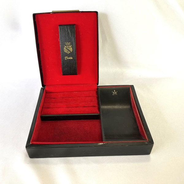 Vintage Men's Black and Red Shields Jewelry Cuff Link and Watch Jewelry Box Organizer