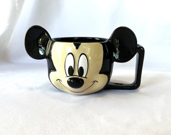 Vintage Disney 3D Mickey Mouse Face Big Ears Ceramic Mug Handled Coffee Cup