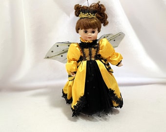 Vintage Marie Osmond "Queen Bee" Porcelain Doll with Stand Bumblebee Collectable Yellow Black Dress Art Doll OOB