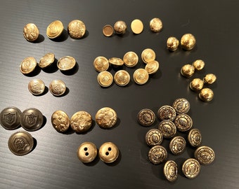 Vintage Military Gold Tone Buttons Lot of 47 Designer Stylized Militaria Buttons Sewing Button Lot