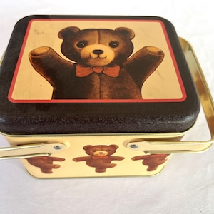 Vintage Teddy Bear Handled Lidded Tin