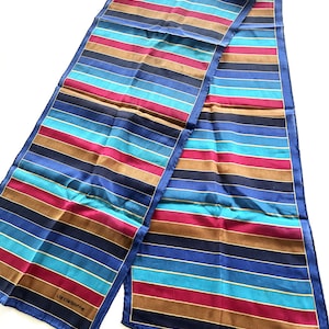 Vintage Liz Claiborne 1980&#39;s Designer Signed Color Block Stipes Silk Scarf