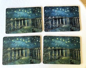 Vintage Fine Art Vincent Van Gogh Starry Night Cork Back Table Placemats Set of 4