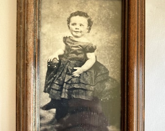 Antique Victorian Photo Childs Portrait Black and White Photography of Boy in Historic Dress