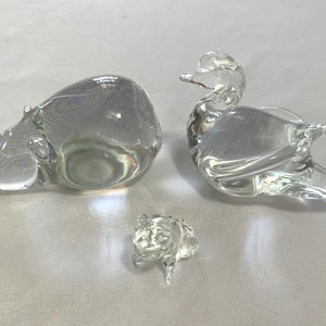 Vintage Art Glass Hippo Frog Swan Figurines 3 Glass Animal Miniatures Set of 3