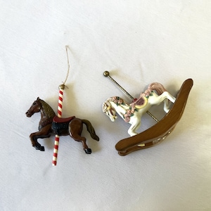 Vintage Carousel Horse Christmas Tree Ornaments Set of 2