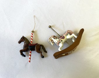 Vintage Carousel Horse Christmas Tree Ornaments Set of 2