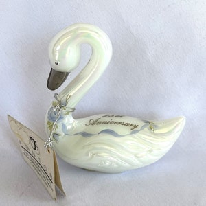 Vintage Fenton Hand Painted Glass Swan Animal 25th Anniversary Figurine with Original Tags