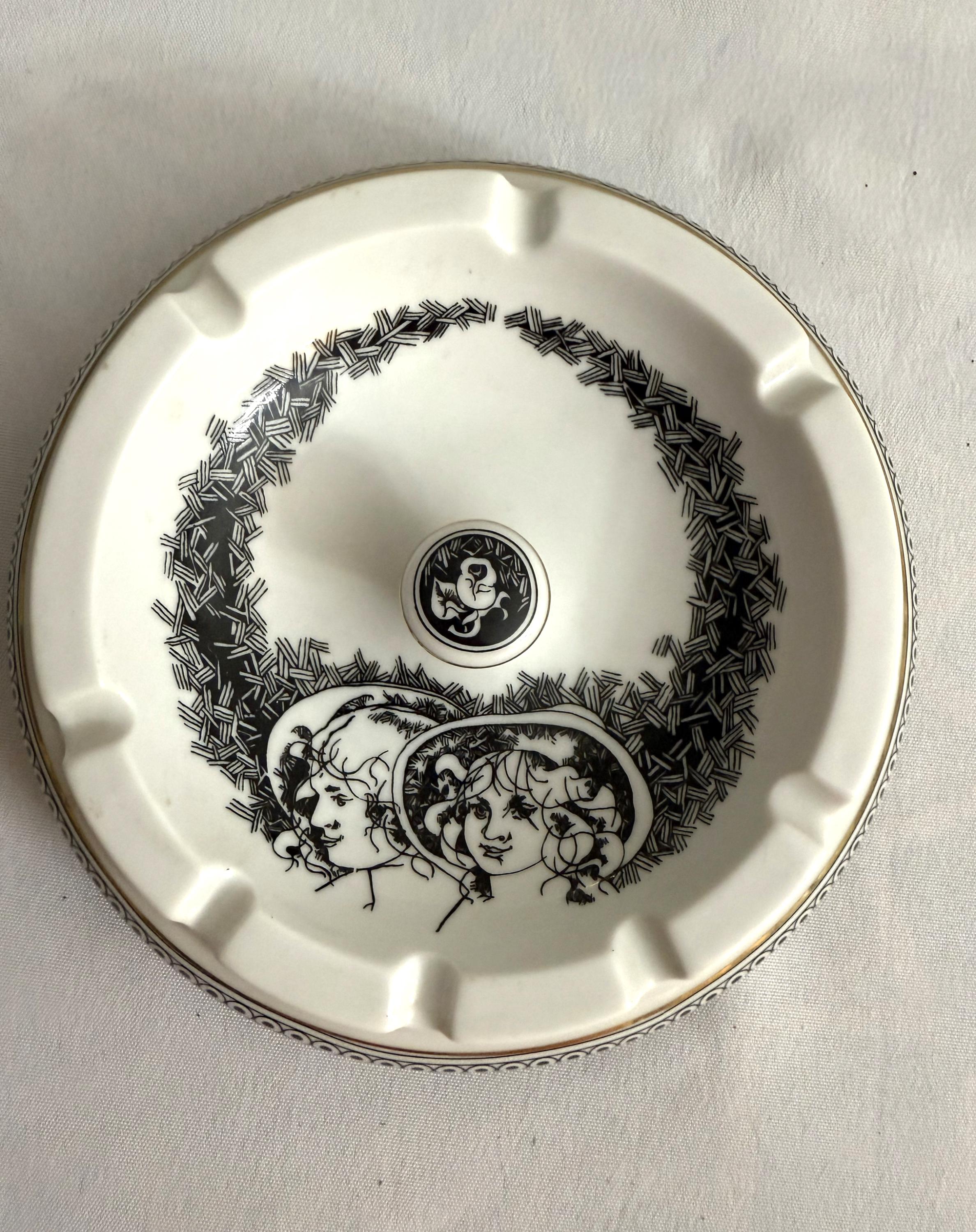 ホロハーザ（Hollóháza） Vintage Hollohaza Hungarian Porcelain Ashtray Surreal Portraits by