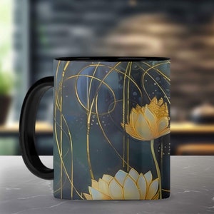 Medieval Floral Mug - Dark Academia Floral Mug - Medieval Mug, 11oz Black Ceramic Mug, Unique Coffee Mug