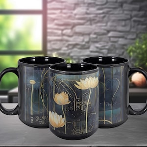 Art Nouveau Floral Coffee Mug: Vintage Inspired Ceramic Drinkware