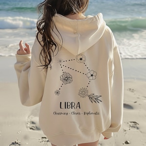 Zodiac Astrology Sweatshirt Gift for Her, Custom Horoscope Hoodie Zodiac Birthday Aquarius, Sagittarius, Birthday gift Jumper, Floral Zodiac