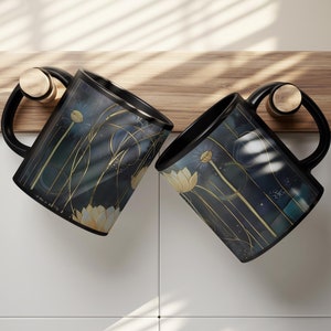 Art Nouveau Floral Coffee Mug: Bohemian Ceramic Drinkware
