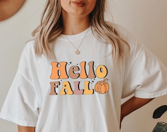 Comfort Colors Retro Fall Shirt, Hello Fall Shirt, Cute Fall Shirt, Fall T-Shirt for Women, Fall Pumpkin Shirt, Autumn Shirt, Thanksgiving