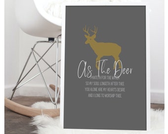As The Deer Panteth For The Water,Bible inspired decor,Printable design,Scripture Christian Decor,Minimalist gray gold,My soul longeth