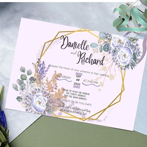 Lilac Greenery Wedding Invitation Template: Editable Christian Card (Digital Download)