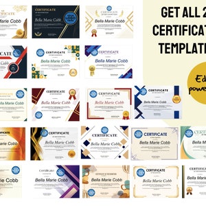 Editable Certificate Templates,Bundle-of-20 Certificate Edit on PowerPoint,Modern Design Certificate Of Recognition Templates,Easy to Edit