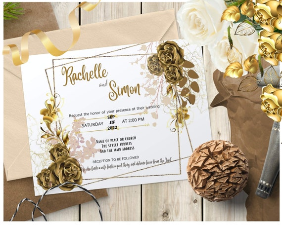 Elegant Gold Themed Christian Wedding Invitation Cardhe Who 