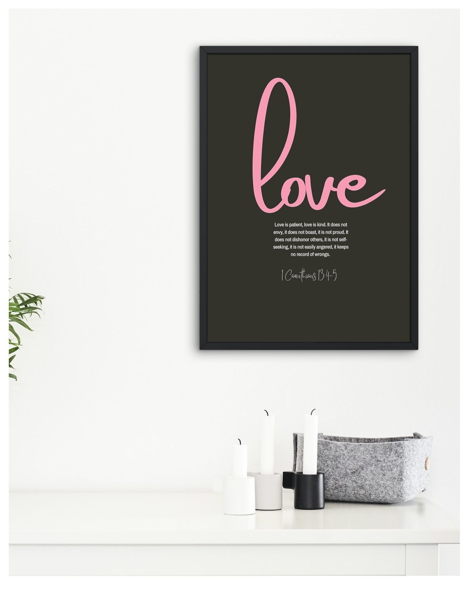 Love is Patient Bible Verse Print: Pink Christian Decor (Digital Download)