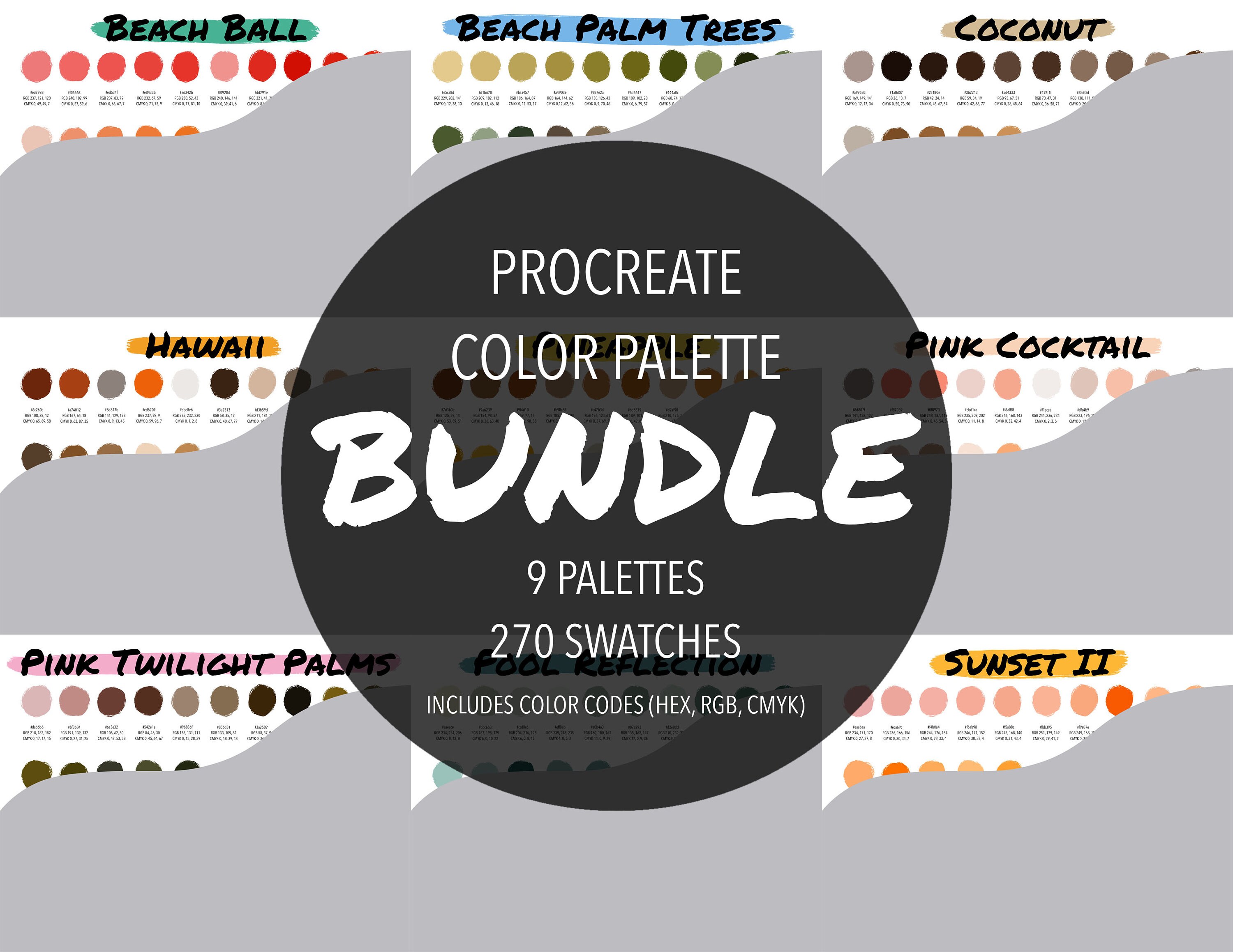 Procreate Color Palette Bundle | 9 Palettes | Hawaii | Instant Download ...