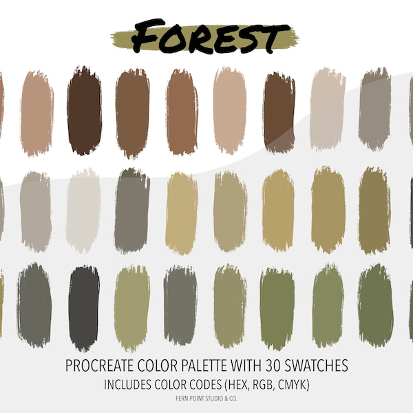 Procreate Color Palette | Forest | Instant Download | Digital File | Color Swatches | Color Codes HEX RGB CMYK | Digital Art | iPad