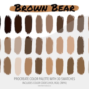 Procreate Color Palette | Brown Bear | Instant Download | Digital File | Color Swatches | Color Codes HEX RGB CMYK | Digital Art | iPad