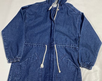 80's 90's Vintage Denim Jacket zip up Hooded smock Osh Kosh Size Small Mens